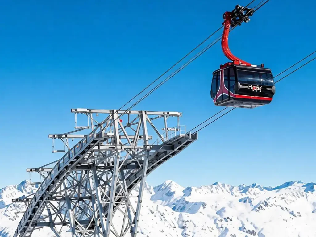 Aerial tramway cabin on a mountain ropeway