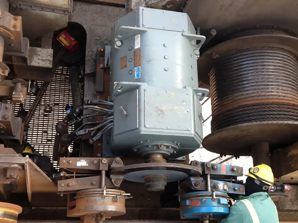 Electric motor and winch drum on steel mill equipment